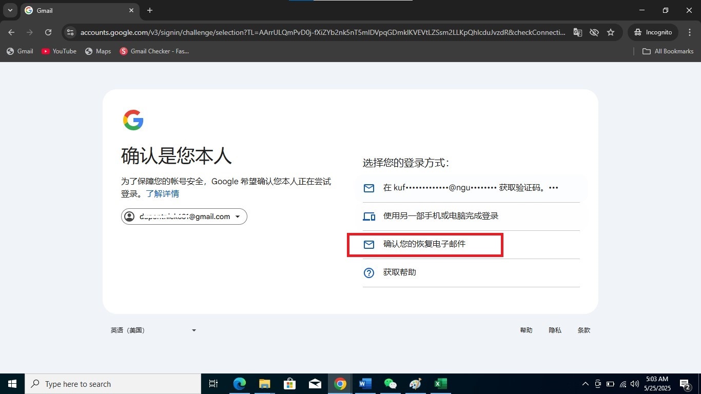 恢复邮箱验证界面