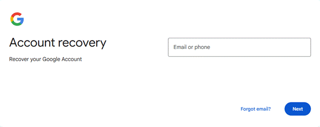 谷歌账户恢复界面